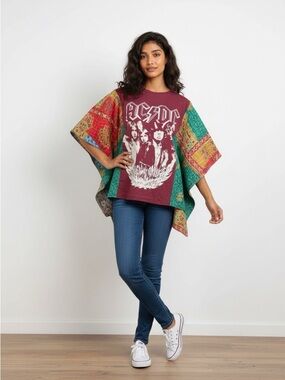 AC/DC Upcycled Kantha Tunic Handcrafted NWT one size fits most